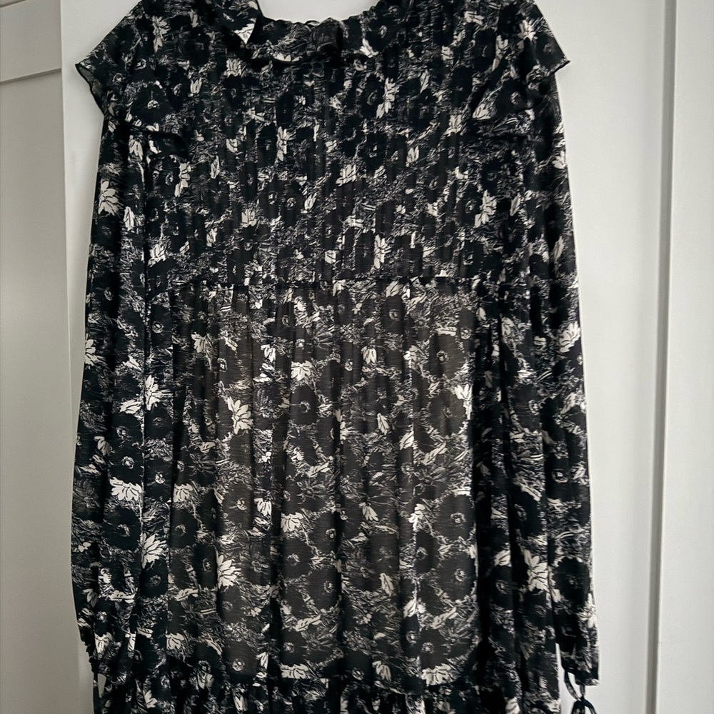 Free People Black Long Sleeve Ruffled Dress